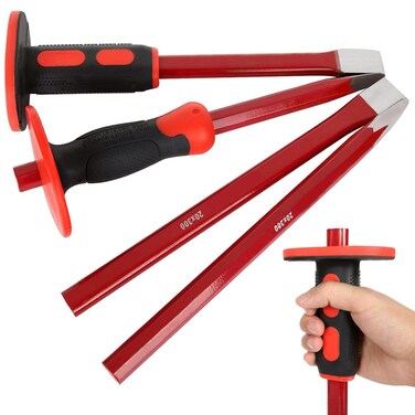 RHBLME 4PCS Masonry Chisel with Hand Protection, 12 Inch Heavy Duty Chisel Set - 2 PCS Flat Head Chisel &amp; 2 PCS Pointed Head Chisel - Used for Concrete Stone Demolishing Carving Splitting Breaking