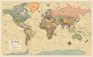 Laminated World Map Poster - Map of the World Chart [Yellow]