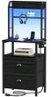 Furologee 41'' Tall Nightstand with Charging Station, Bedside Table with LED Lights, End Table with Drawers and Storage Shelves, Black Night Stand with Pegboard, for Bedroom/Living Room/Study Room