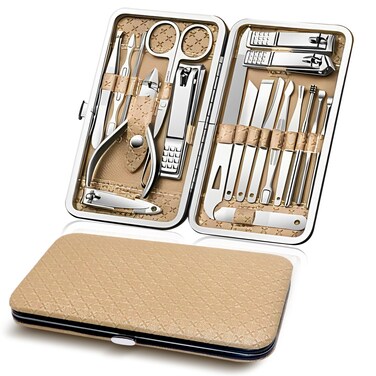 Manicure Set 19 in 1 Nail Clipper Set, Manicure Pedicure Kit, Nail Clippers and Beauty Tool Portable Set with Rose Gold Leather Bag, Suitable for Home, Workplace, Outdoor Travel, Gift Giving