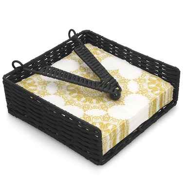 Gtencemen Weighted Napkin Holder Rattan Napkin Holders for Kitchen Cocktail Napkin Holder Farmhouse Wicker Napkin Holder for Table Bathroom Napkin Basket Woven Guest Towel Holder with Weighted Arm