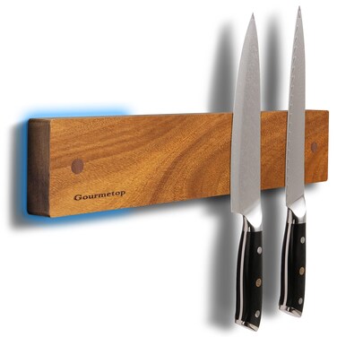 Gourmetop Magnetic Knife Holder for Wall 12", Knife Magnetic Strip No Drilling, Acacia Wood Magnetic Knife Holder for Refrigerator, Strong Knife Magnet&amp;Knife Rack for Kitchen Utensil Organizer