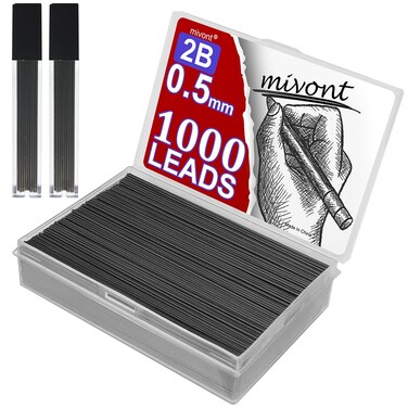 mivont 1000 X 0.5mm 0.5 Millimeter Lead Refills for Mechanical Pencils Lead Automatic Pencil Lead Black 2B (0.5mm Long 9cm)