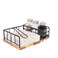 Livabber Flat Napkin Holder, Metal Kitchen Napkin Holder with Weighted Tension Arm and Seasoning Storage for Countertop, Table Kitchen, Dining Room (with Wooden Base, Black Napkin Holder Set)