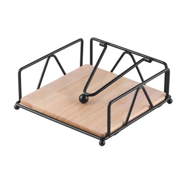 Fourmor Elegant Flat Paper Napkin Holder with Dispenser Arm - Black Napkin Holders for Table, Kitchen, Countertops &amp; Outdoor Tables - Napkins Dispenser Square Metal Lattice Basket Dinner Napkin Holder