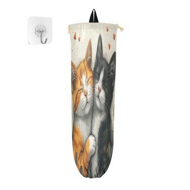 Cats in Love Plastic Bag Holder Kitchen Storage Accessories Grocery Bag Storage Durable Plastic Bag Organizer with Hanging Loop 2 Pack