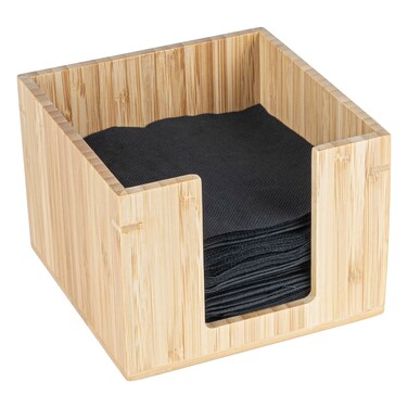 Restaurantware 5.5 x 4 Inch Cocktail Napkin Holder 1 Square Flat Napkin Holder - For Bars Kitchen Tables or Countertops Sturdy Natural Bamboo Tissue Napkin Holder Dining Room Decor