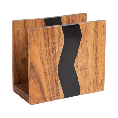 LAVAUK Acacia wood &amp; Transparent Epoxy resin Napkin holder for table, Rustic farmhouse napkin organisation for kitchen, dining, counter tops, restaurant or outdoors   6x5x2.5 inches (Gray)