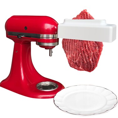 【PLUS】Meat Tenderizer for All KitchenAid and Cuisinart Household Stand Mixers- Mixers Accesssories Attachment with Stainless Steel Gears, White【Improved Extended New Version】