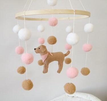 Baby Crib Mobile for Girls Boys Dog Theme Baby Mobile for Crib Mobile for Bassinet with Felt Ball