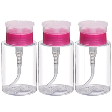 Pack of 3 Nail Polish Remover Pump Empty Dispenser Bottle for Alcohol, Nail Polish and Makeup Remover, 150ml(5.10z), Hotpink Top Cap