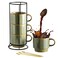Miamolo Coffee Mugs Set of 4 with Spoons &amp; Rack, Stackable Espresso Cups 13oz Coffee Mug for Drinks Latte Cappuccino Tea, Turkish Coffee Cup for Housewarming Wedding Gift, Dishwasher Safe