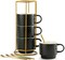 LYEOBOH Stackable Coffee Mugs Set of 4 with Rack &amp; Spoons Coffee Mug Set 13 OZ., Ceramic Embossed Grinding Demitasse Cups Set Cappuccino Cup Halloween for Coffee, Latte, Macchiato, Espresso, Black