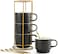 LYEOBOH Stackable Coffee Mugs Set of 4 with Rack &amp; Spoons Coffee Mug Set 13 OZ., Ceramic Embossed Grinding Demitasse Cups Set Cappuccino Cup Halloween for Coffee, Latte, Macchiato, Espresso, Black