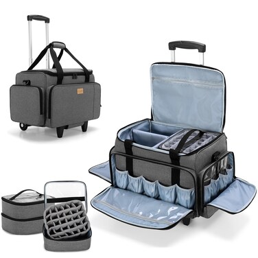 LUXJA Rolling Nail Polish Organizer Holds 90 Bottles and a Nail Lamp, Rolling Nail Polish Case with a Detachable Dolly and 3 Removable Cases (Patented), Gray