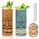 SuproBarware TIKI Mug Set - Set of 2 Ceramic TIKI Mug 15oz/440ml Tropical Style Cocktail Glass Set for Cocktail Lover (Orange&amp;Blue)