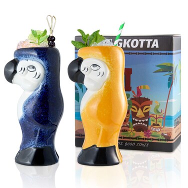 SUN GKOTTA 25OZ Tiki Mugs for Cocktail Set of 2 - Large Ceramic Tiki Cups,Tiki Glasses Cute Exotic Cocktail Glasses, For Hawaiian Party And Tiki Bar