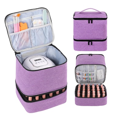 KGMCARE Travel Nail Polish Organizer, Holds 30 Bottles (15ml), Double-layer Nail Polish Carrying Case, Large Capacity Portable Storage Bag for Nail Varnish and Manicure Set
