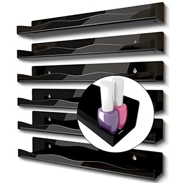 YMVV Iridescent Acrylic Nail Polish Wall Racks,15" Increased Width Clear Rainbow Wall Mounted Shelves Nail Polish Organizer,Sunglasses Essential Oil Storage Shelf Display 6 Pack