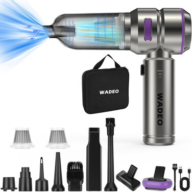 WADEO Handheld Vacuum Cordless, 4-in-1 21000PA Brushless Car Vacuum &amp; 210000RPM Air Duster 7500mAh Battery Air Blower Wireless Handheld Vacuum for Car, Office and Home Cleaning