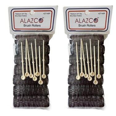 ALAZCO 14 pc Vintage Style Hair Roller Medium BRUSH ROLLERS &amp; PINS Mesh Hair Curlers With Bristles 2.5"x 3/4", with Flexible Locking Pins
