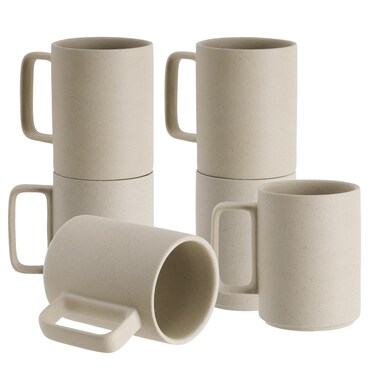 E-liu Porcelain Tea Mugs Coffee Mug Set, Large 15 Ounces Cups for Coffee, Tea, Cocoa, and Mulled Drinks, Set of 6, Unglazed (Natural)