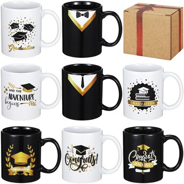 Maxdot 8 Pcs Winter Coffee Mugs 12 oz Christmas Coffee Mugs Set with Handle Ceramic Matching Mugs for Home School Office Table Centerpieces House Warming Holiday Party Gift