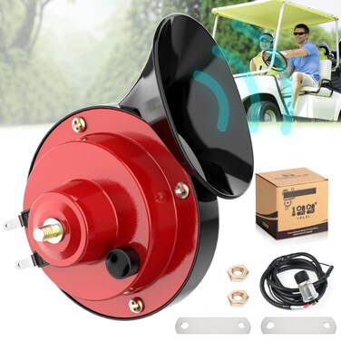 10L0L Golf Cart Horn Kit for EZGO Club Car Yamaha or UTV Universal Waterproof Electric Snail Horn Floor Mount Button Switch, Adjustable Loud, 12 Volt