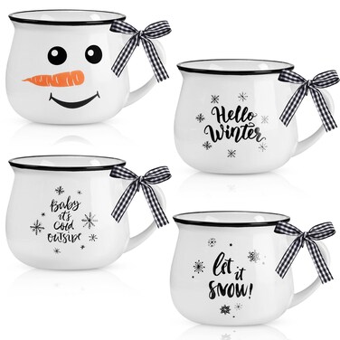 Patelai 4 Pcs Winter Coffee Mugs 5 oz Christmas Coffee Mugs Set with Handle Mini Espresso Cups for Coffee Bar Decoration Holiday Party Gift