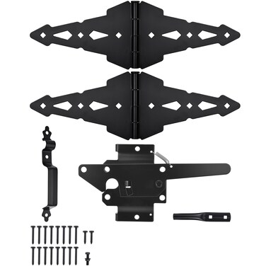 JIAHOO Gate Hardware Kit for Outdoor Fence, Heavy Duty 8" Gate Hinges &amp; Post Gate Latch with Handle for Outdoor Swing Gate, Come with All Necessary Screws, Black Finish