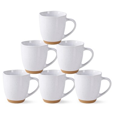AmorArc 12oz Ceramic Coffee Mugs set of 6, Stylish Coffee Mugs with Rustic Terracotta Underside for Man, Woman, Dad, Mom, Suitable for Latte/Cappuccino/Milk/Cocoa. Dishwasher&amp;Microwave Safe, White