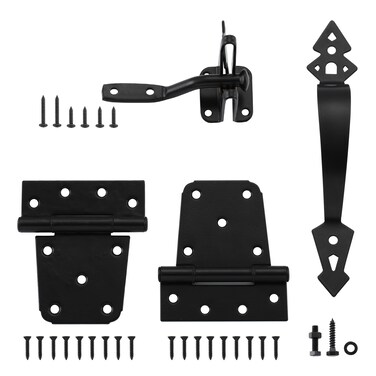 HOME MASTER HARDWARE Wood Gate Hardware Set - Heavy Duty 3-1/2in T Hinge &amp; Self-Locking Gate Latch &amp; Decorative Gate Handle with Screws for Outdoor Fence Swing Gate Black Finish