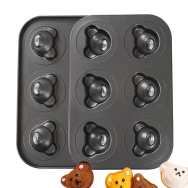 Elesinsoz 2 Pack Bear Shaped Muffin Pans, 6 Cavity Non-Stick Madeleine Mold Cake Pan, Mini Muffin for Edible Bear Cake Topper Decoration Shower Birthday Party Decorations
