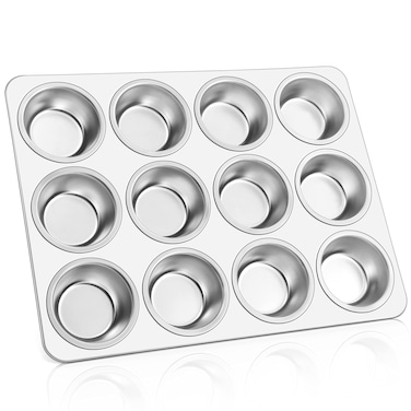 E-far Muffin Pan 12-Cup, Stainless Steel Cupcake Pan Metal Muffin Baking Tins for Oven, Regular Size &amp; Easy Clean, Non-toxic &amp; Dishwasher Safe