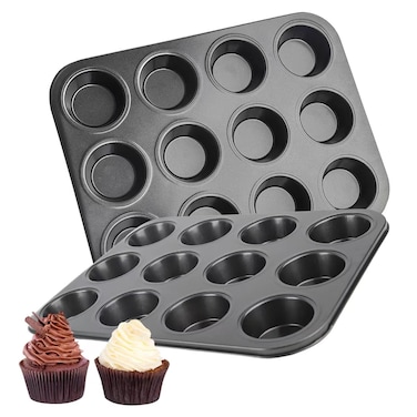 Doubay 12 Cup Muffin Pan - Nonstick Muffin Tins &amp; Cupcake Pans for Baking - Superior Carbon Steel Coating - Safe to Use in 450F Oven - Ideal for Brownies, Cakes, Quiche - Dishwasher Safe