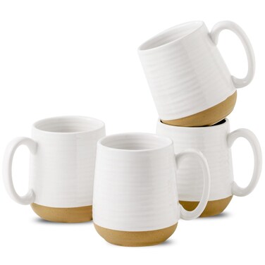 Hasense Coffee Mugs Set of 4, 15 oz Ceramic Coffee Cups with Comfortable Handle, Large Tea Cups for Coffee, Soup, Latte, Mug Set Gift for Wedding, Microwave and Dishwasher Safe, White
