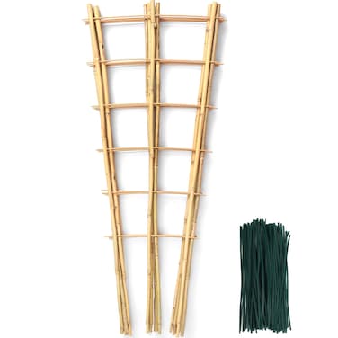 SWANGSA 6 Pack 3Ft Bamboo Trellis for Climbing Plants,35.5 Inch Fan-Shaped Bamboo Plant Trellis with 100pcs Twist Ties for Outdoor and Indoor Potted Plants Garden Stakes