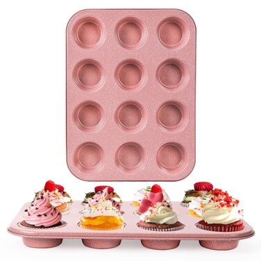 Spmarkt 2-Pack Pink Nonstick Muffin Pans, 12-Cup Muffin Cake Pan, 5-Layer Free PFOA/PFOS/PTFE Safe Cupcake Pan, Durable &amp; Easy-Clean Muffin Cup for Baking