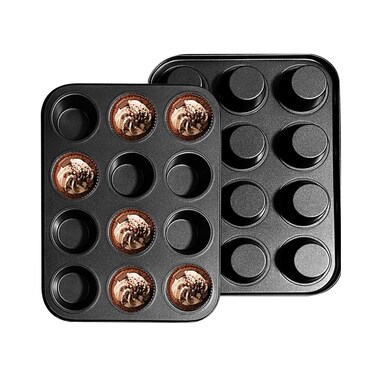 YUNYDSM Muffin Pan, Cupcake Pan, Set of 2, 12-Cup Muffin Tin, Non-Stick Bakeware, Easy to Release and Clean, Baking Molds, Muffin Tray, Molds for Homemade Cupcakes &amp; Muffins (Black)