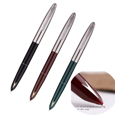 Lanxivi 3 PCS Genuine Hero 329 Fountain Pen Fine Nib，Gold Arrow Pattern, Stainless Steel Cap