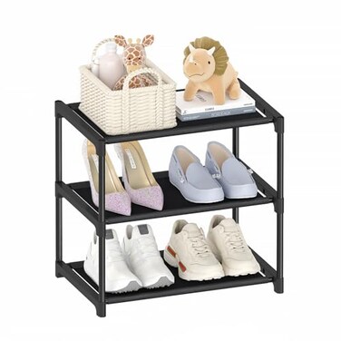 Autonomier 3 Tier Small Shoe Rack, Narrow Stackable Kids Toddler Adult Shoe Storage Organizer Shelf for Closet Floor Front Door Entrance Entryway, Free Standing Shoe Rack Organization Shelves