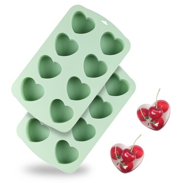 QELEG Silicone Heart Molds, 2 Pack Mini Cake Heart Pan, Baking Molds for Homemade Muffins, Ice cube tray Chocolate Bomb, Candles, Cupcakes, Brownies, Tartlets and Egg Bites 2Pcs/8-Cavity
