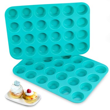 CAKETIME Mini Muffin Pan 24 Mini Cupcake Pans Silicone Molds Food Grade Mini Muffin Pan, Pinch Test Approved, Pack of 2