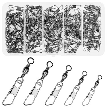 OROOTL Fishing Swivels with Snap Kit, 100pcs Barrel Swivel with Safety Snaps Black Nickel Fishing Snap Swivels Connector Fishing Tackle Accessories