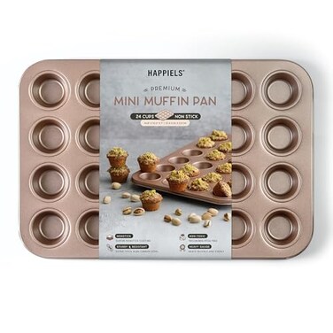 HAPPIELS Non Toxic Nonstick 24 Cup Mini Muffin Pan   PFOA BPA free Nontoxic Mini Cupcake Tin   Best Non Stick Muffin Pans   Carbon Steel Small Muffin tins   Cupcakes Bakeware Mold