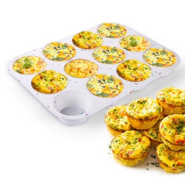 Juome Silicone Egg Bite Molds - 12 Cups Silicone Muffin Pans for Baking, Nonstick Cupcake Pan Silicone Mold for Making Tarts, Meatloaf and Mini Cheesecakes