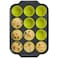 BRONYPRO Silicone Muffin Pan with Metal Frame, Egg Bite Maker Silicone Molds for Baking, Cupcake Pans 12 Regular Size, Muffin Tins Easy to Pop Nonstick Non Toxic Bakeware for Oven, Yellow-green