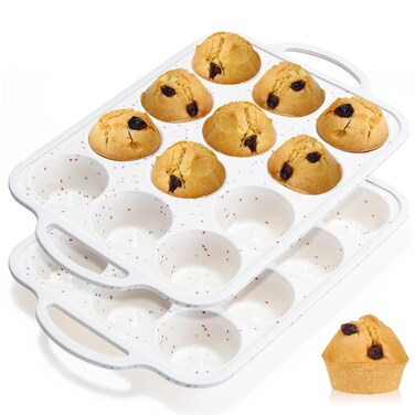 FUNBAKY Silicone Muffin Pans for Baking, Metal Reinforced Frame 12 Cups Regular Size Silicone Cupcake Pan Nonstick Muffin Tin for Baking Muffin, Cupcake, Frittatas