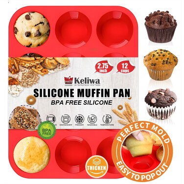 keliwa 12 Cups Regular Silicone Cupcake Pan-Silicone Muffin Pan,Silicone Cupcake Pan for Baking Food Grade Silicone Non Stick - Upgraded Thickened