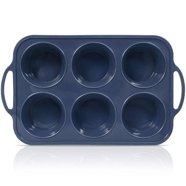 Vnray Jumbo Silicone Muffin Pan with Metal Frame, Non Stick Silicone Cupcake Pan with Handles 6 Cup, BPA Free Silicon Muffin Tin Tray Extra Large for baking, egg bites, Cupcake Mold Grey